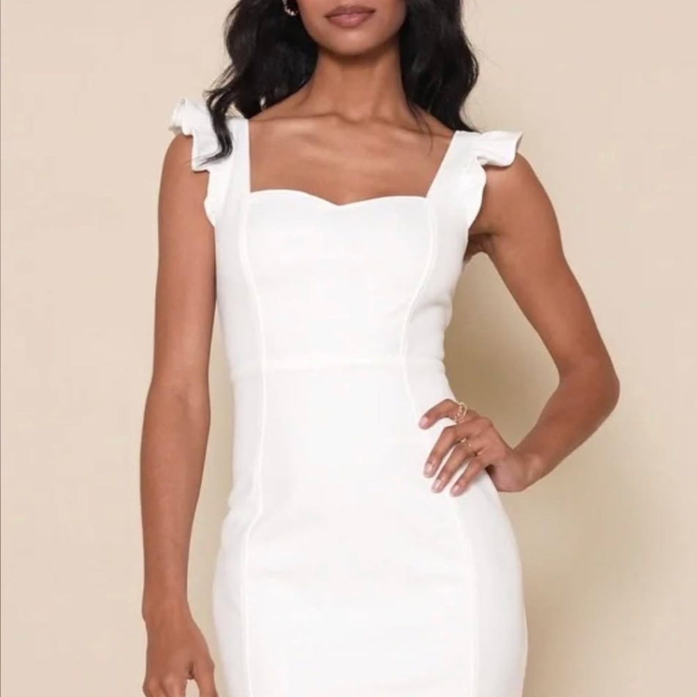 Miriam White Ruffled Bodycon Dress (Lulus, Size Small)
